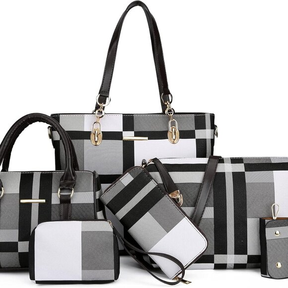 Women Designer Faux Leather Purse Set 6pcs Tote Shoulder Satchel Clutch - Picture 1 of 9